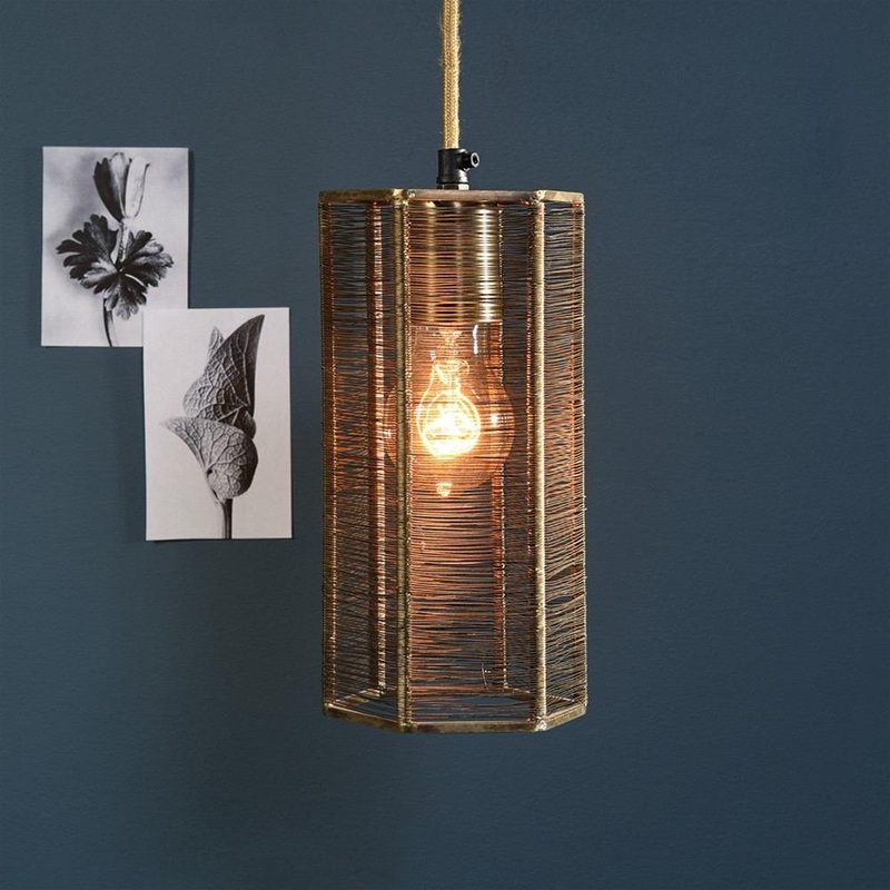 Bryn Wire Pendant - Hexagon - Brass By HomArt