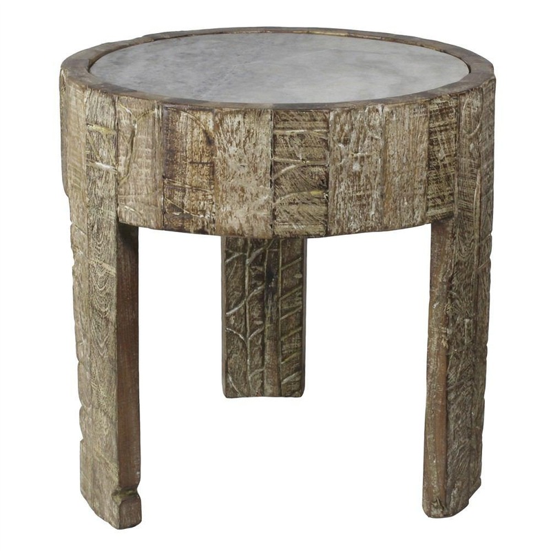 Portico Side Table with Marble Top By HomArt