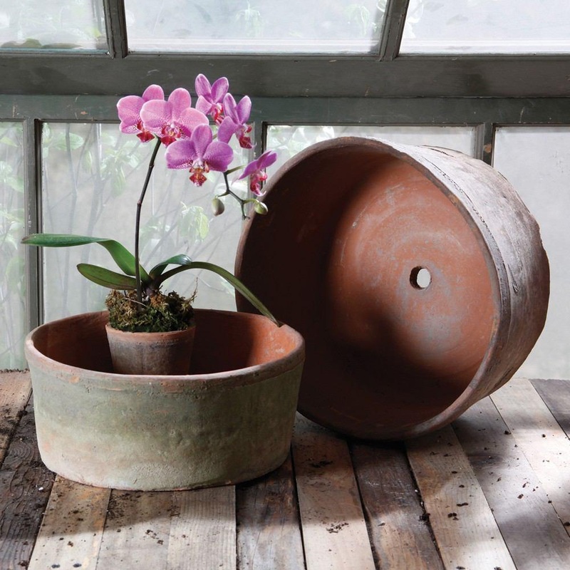 Rustic Terra Cotta Grande Cylinders - Set of 2 - Antique Red By HomArt