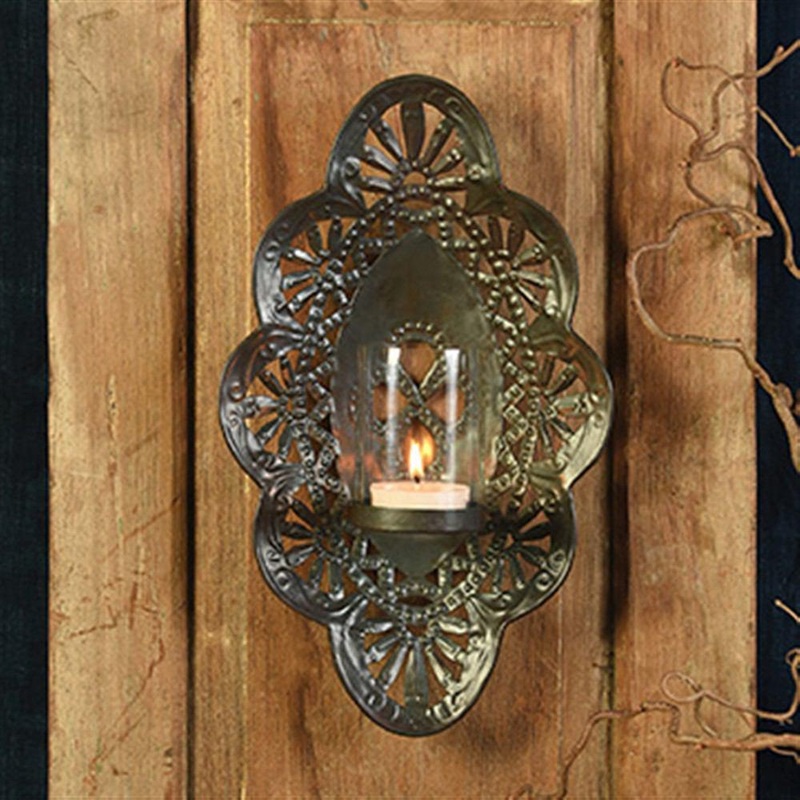 Sala Iron Wall Sconce with Glass Hurricane - Small - Black Waxed - Set Of 2 By HomArt