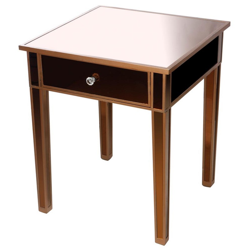 A&B Home Mirrored Side Table With Drawer