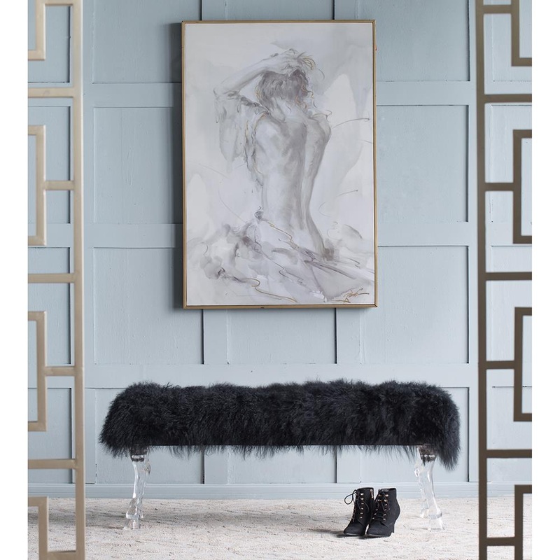A&B Home Mongolian Fur Bench - 43550