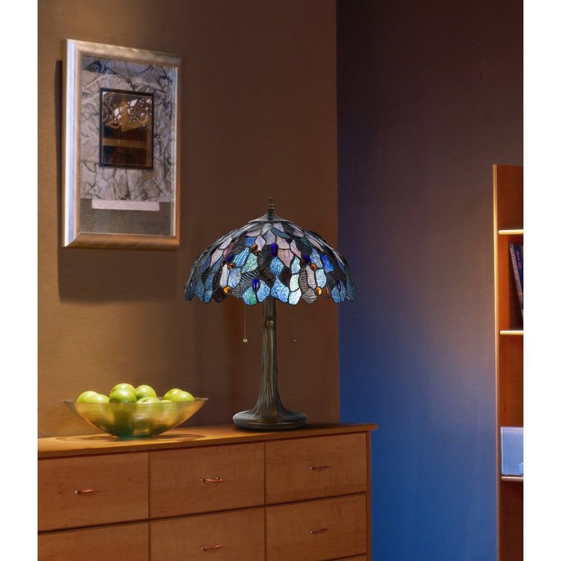 Cal Lighting BO-2387TB 60Wx2 Tiffany Table Lamp Zinc Cast Base