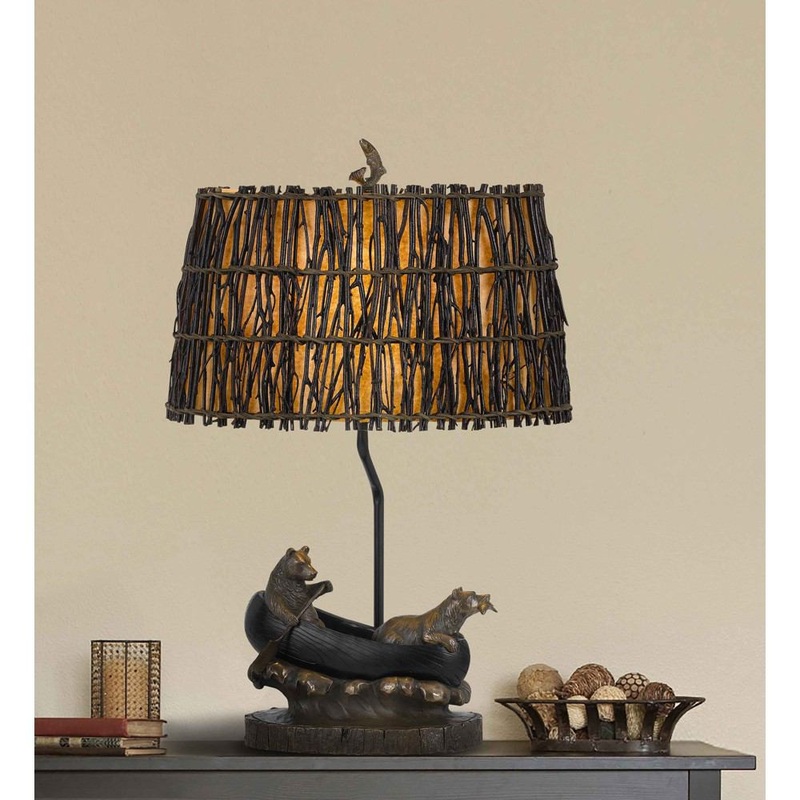 Cal Lighting BO-2732TB 150W 3 Way Bear In Canoe Resin Table Lamp