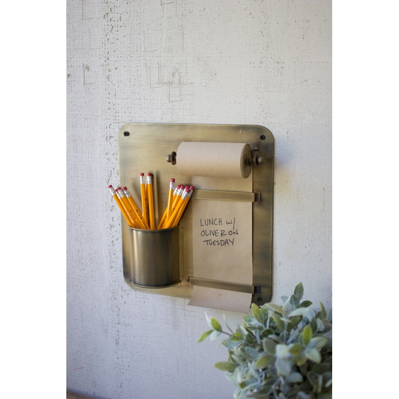 Kalalou Antique Brass Hanging Note Roll And Pencil Cup
