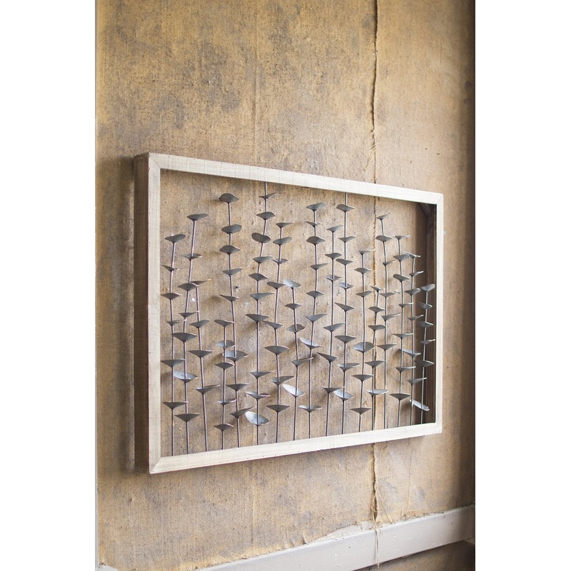 Kalalou Wood Framed Metal Leaves Wall Hanging
