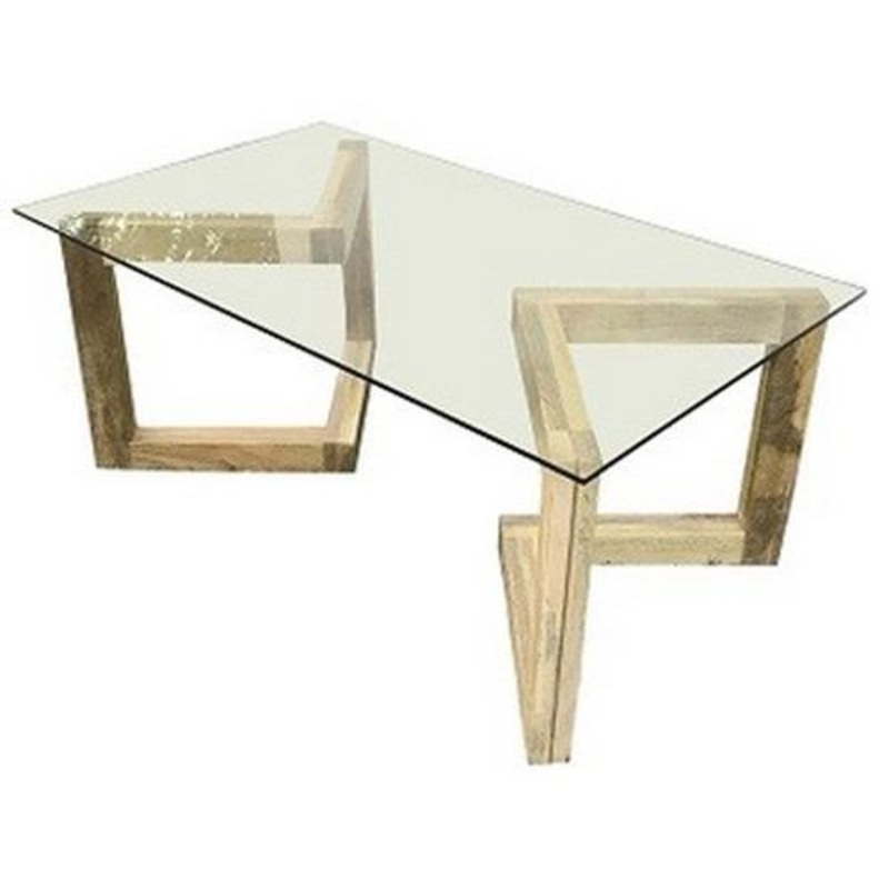 Crestview Collection Bengal Manor Angled Acacia Wood and Glass Rectangle Cocktail Table