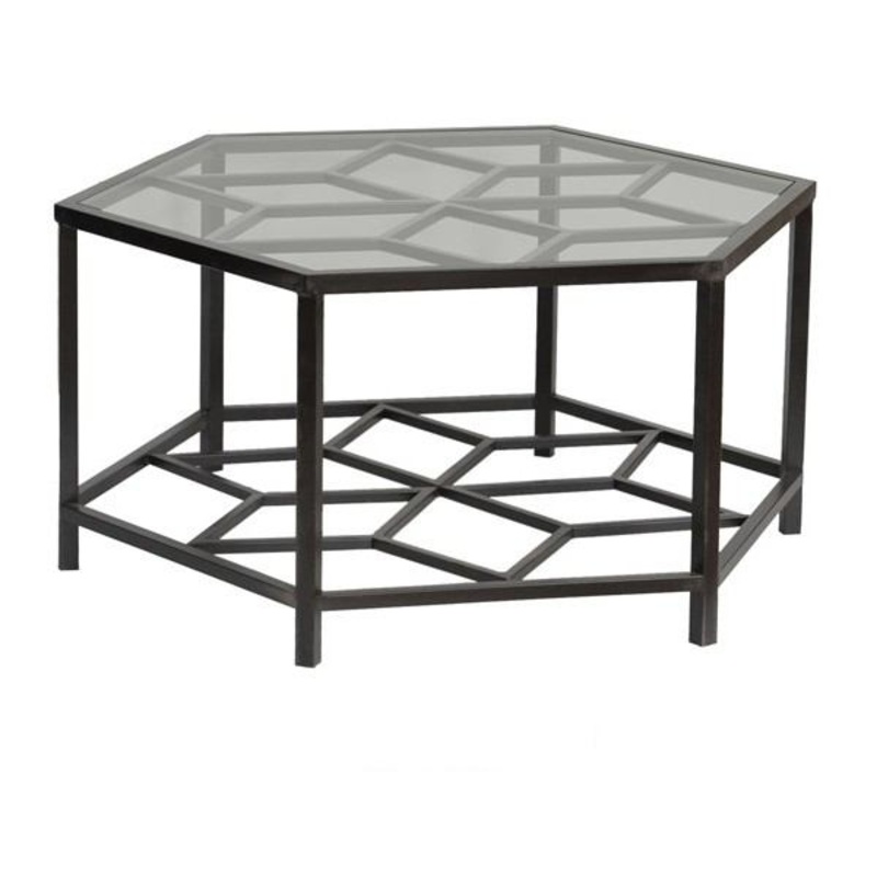 Crestview Collection Lenox Hexagon Metal Design and Glass Cocktail Table