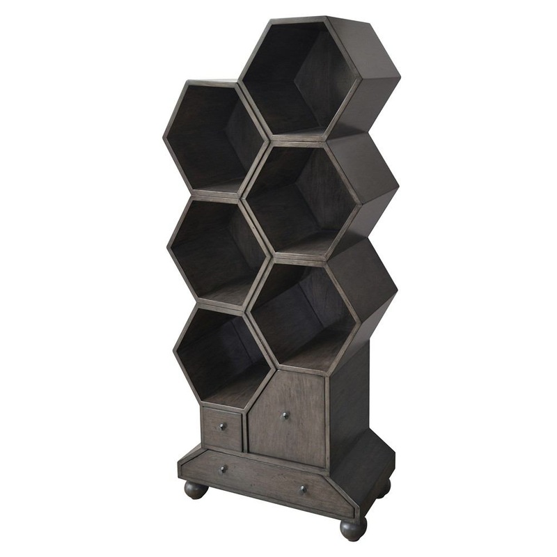 Crestview Collection Westgate 3 Drawer Slate Grey Hexagon Bookshelf