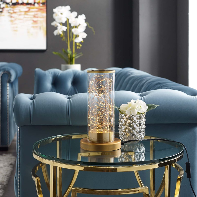 Adore Cylindrical-Shaped Clear Glass And Brass Table Lamp By Modway - EEI-2931