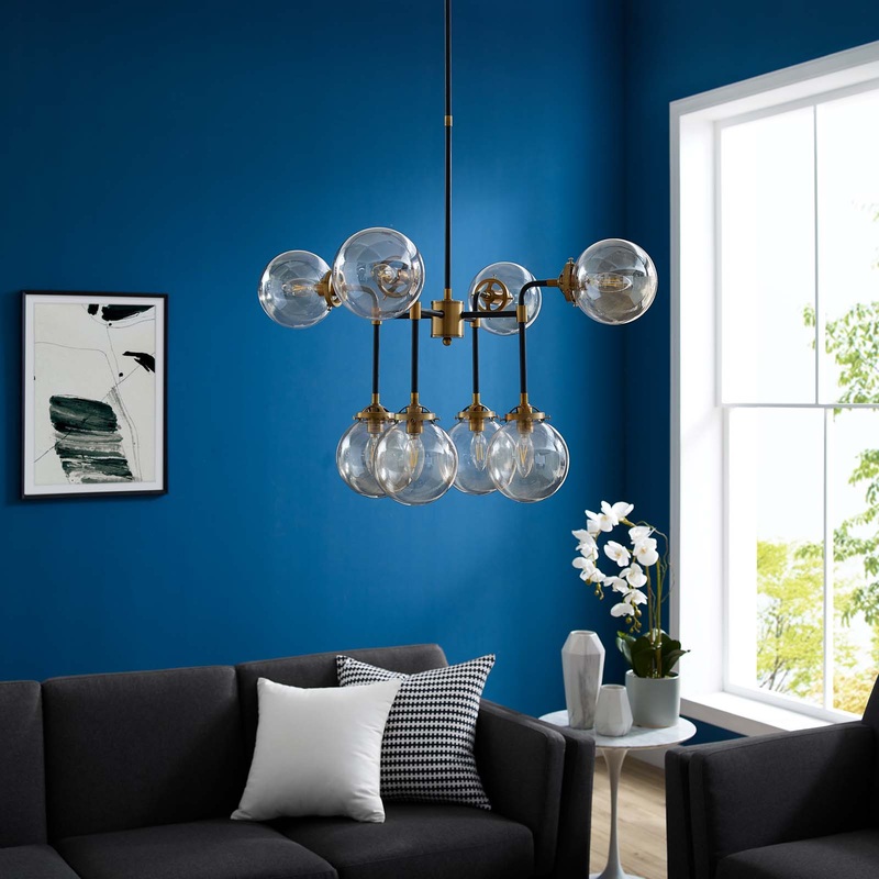 Ambition Amber Glass And Antique Brass 8 Light Pendant Chandelier By Modway - EEI-2883