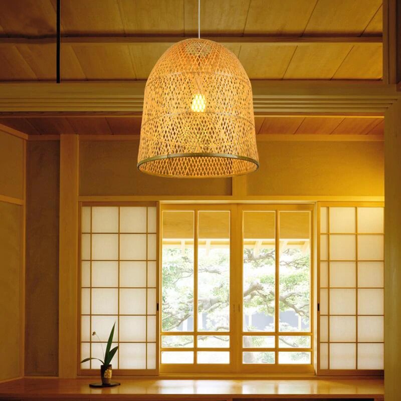 Bamboo Wicker Rattan Bell Shade Pendant Light by Artisan Living
