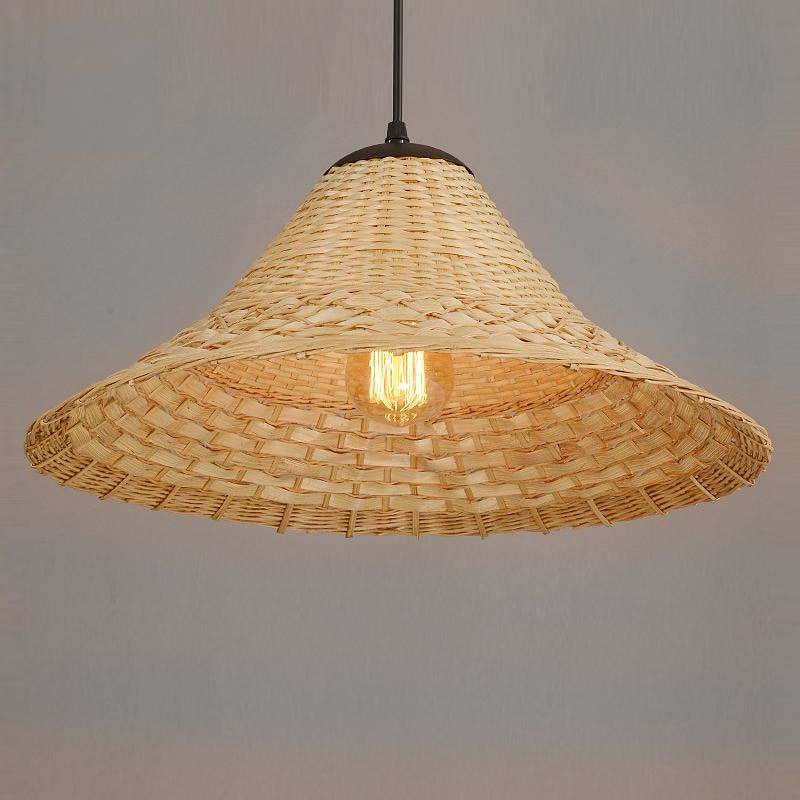 Bamboo Wicker Rattan Hat Shade Pendant Light by Artisan Living