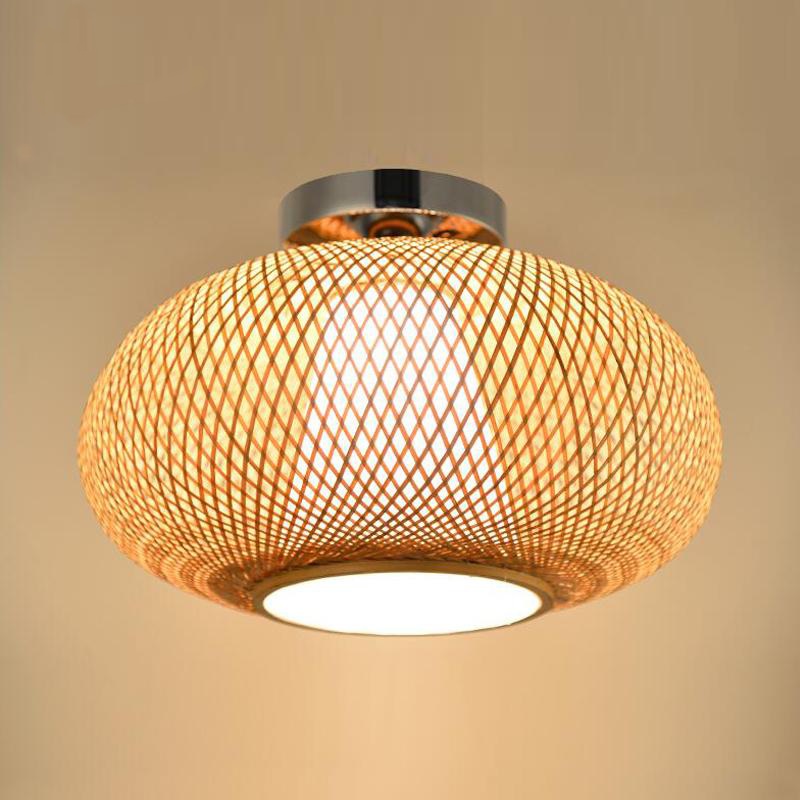 Bamboo Wicker Rattan Shade Flush Mount Ceiling Light