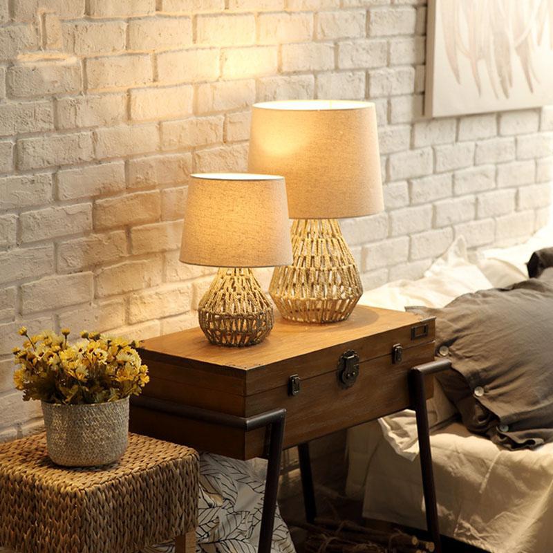 Handmade Hemp Rope Iron Fabric Shade Table Lamp by Artisan Living