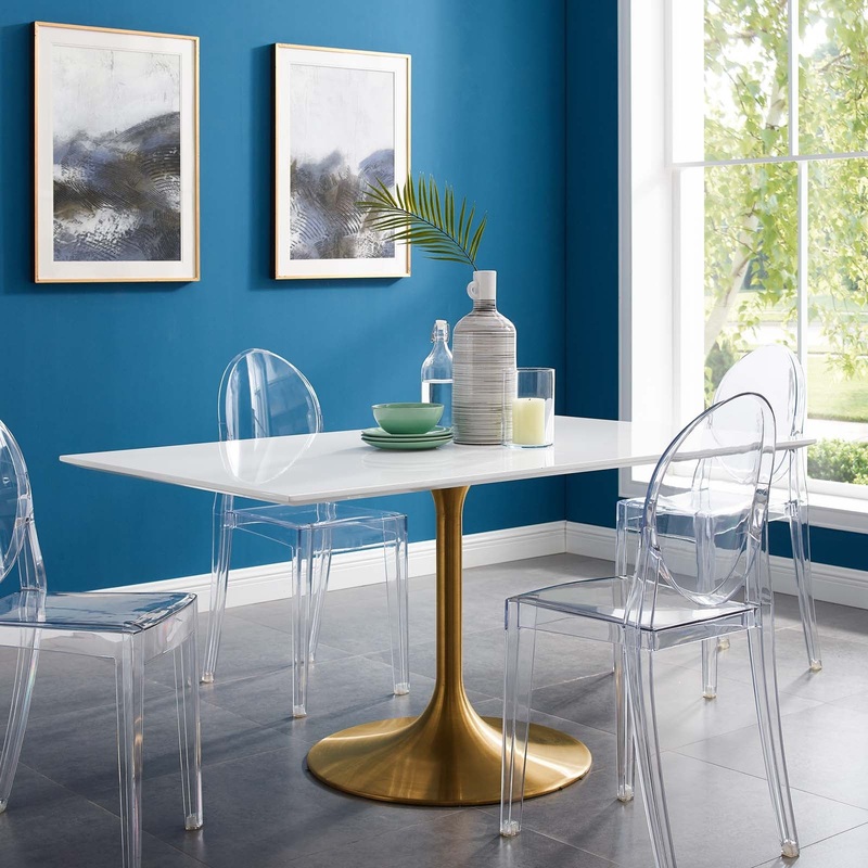 Modway Lippa 60" Rectangle Dining Table In Gold White - EEI-3256