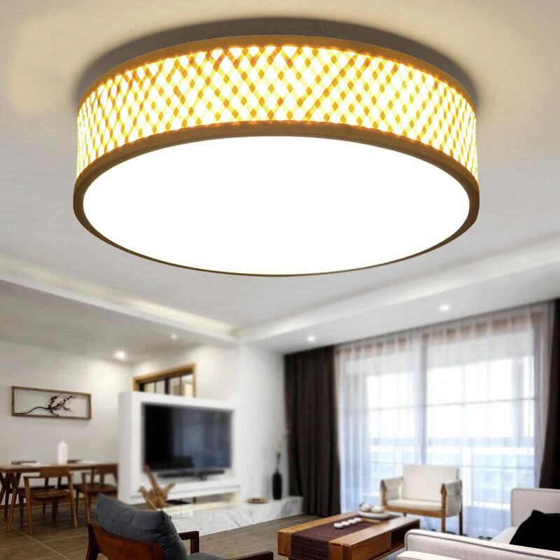 Round Bamboo Wicker Rattan Acrylic LED Ceiling Light by Artisan Living