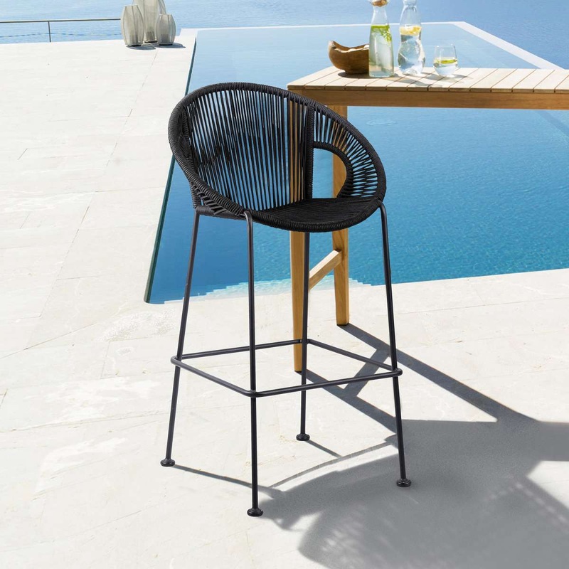 Acapulco 26" Indoor Outdoor Steel Bar Stool with Black Rope By Armen Living