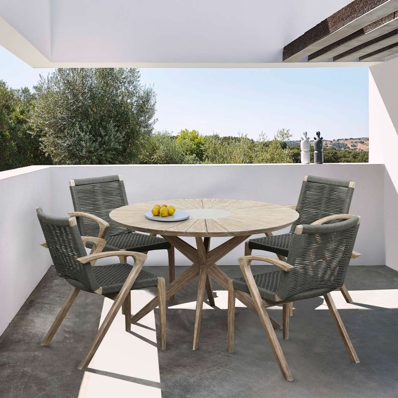 Brielle Outdoor Light Eucalyptus Wood and Charcoal Rope Dining Chairs - Set of 2 By Armen Living