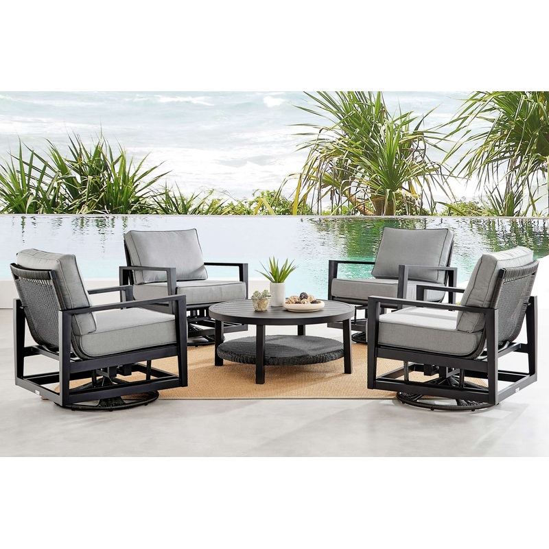 Cayman 5 Piece Black Aluminum Outdoor Seating Set with Dark Gray Cushions By Armen Living