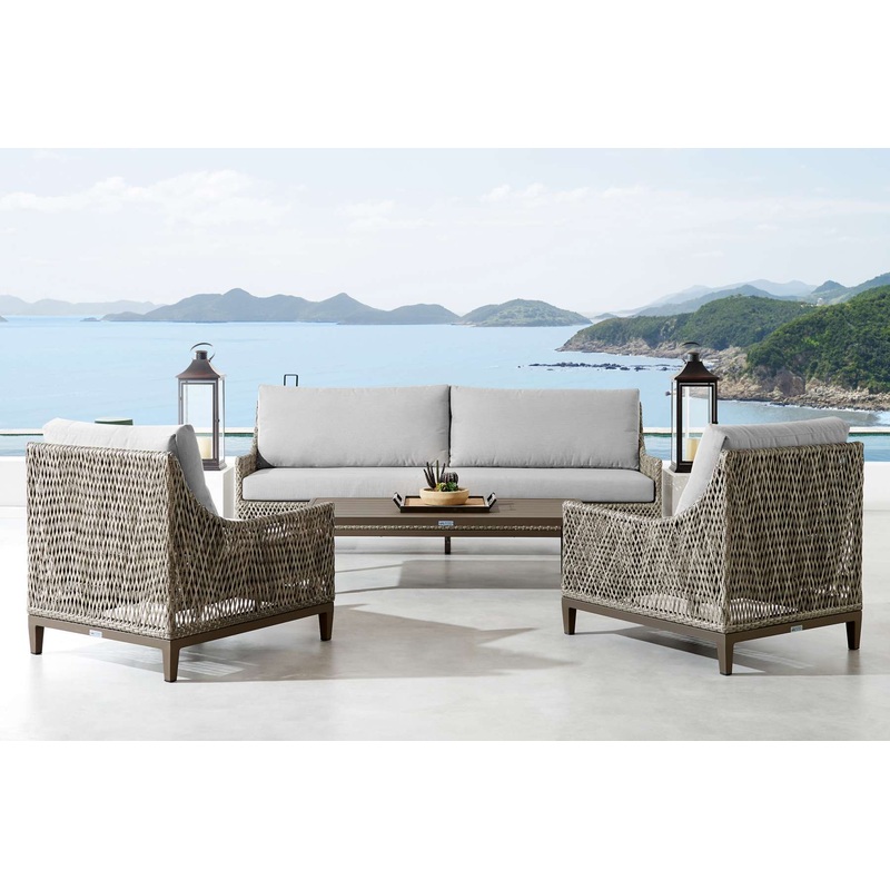 Grenada 4 Piece Outdoor Gray Fabric and Wicker Conversation Set By Armen Living