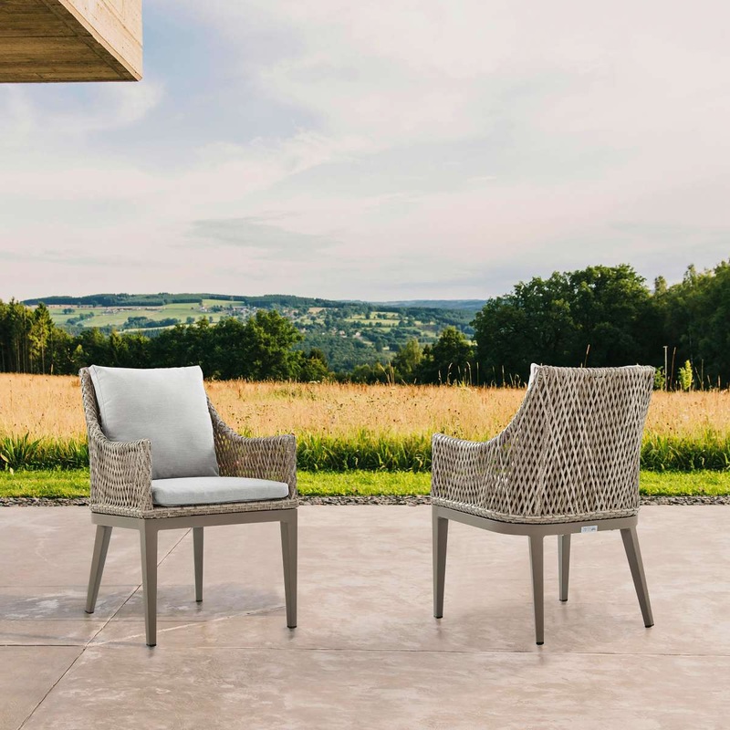 Grenada Outdoor Wicker and Aluminum Gray Dining Chair with Beige Cushions - Set of 2 By Armen Living