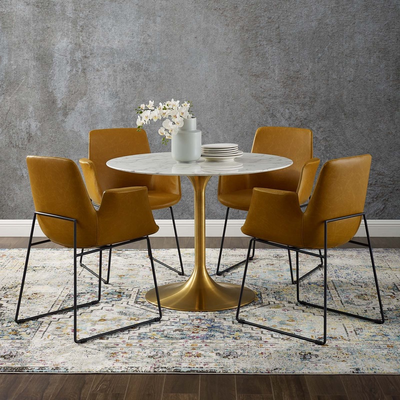 Modway Lippa 40" Round Artificial Marble Dining Table in Gold White - EEI-3231