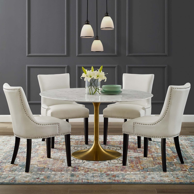 Modway Lippa 54" Round Artificial Marble Dining Table in Gold White - EEI-3233