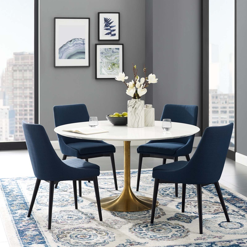 Modway Lippa 54" Round Wood Top Dining Table in Gold White - EEI-3228