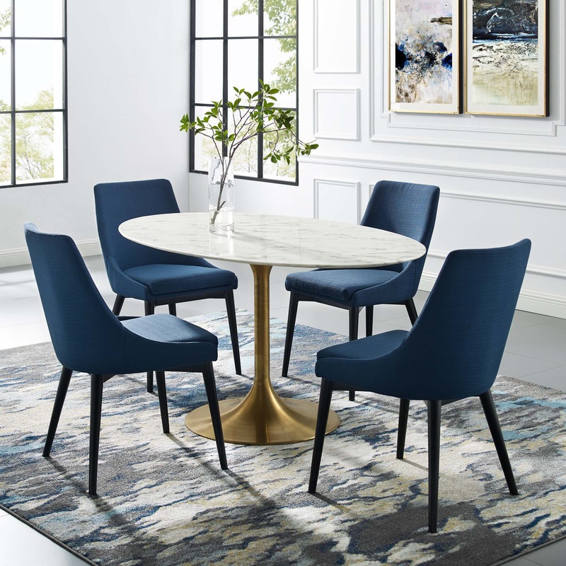 Modway Lippa 60" Oval Artificial Marble Dining Table in Gold White - EEI-3236