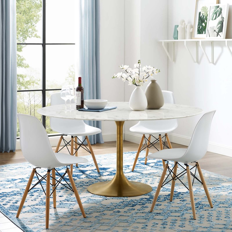 Modway Lippa 60" Round Artificial Marble Dining Table in Gold White - EEI-3234