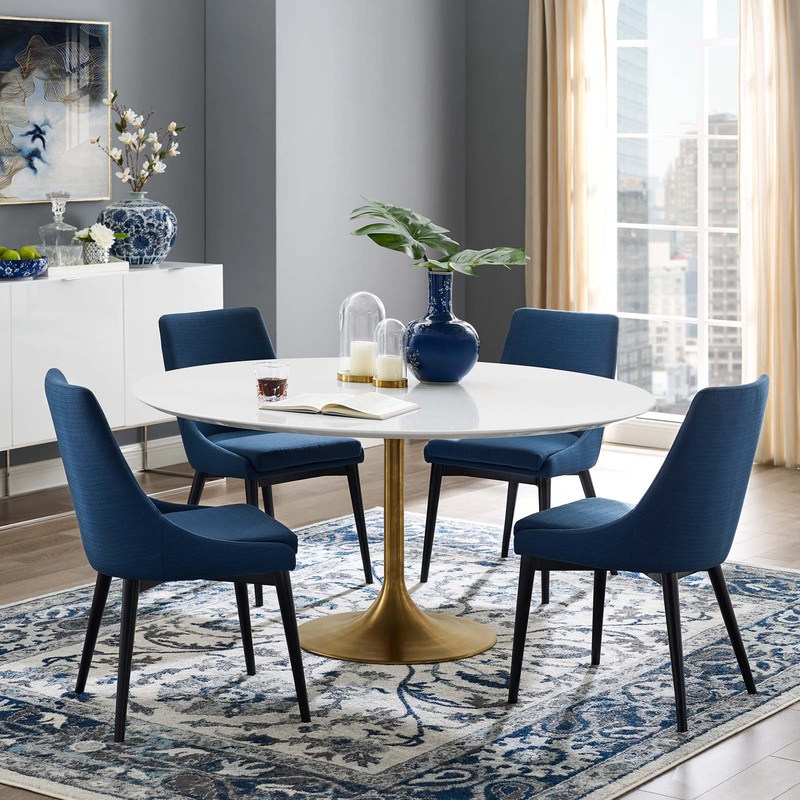 Modway Lippa 60" Round Wood Top Dining Table in Gold White - EEI-3229