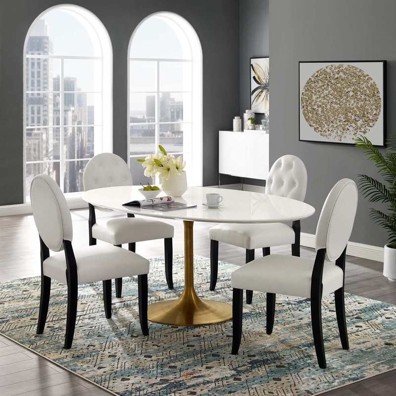 Modway Lippa 78" Oval Wood Top Dining Table in Gold White - EEI-3255