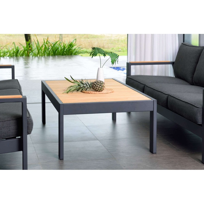 Palau Outdoor Coffee Table in Dark Grey with Natural Teak Wood Top By Armen Living
