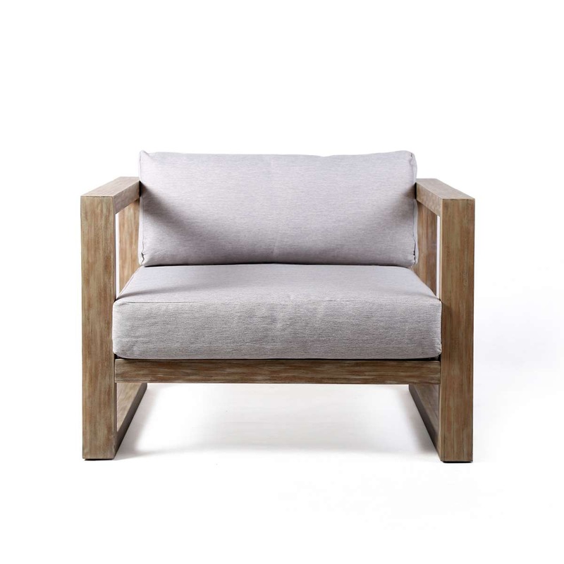 Paradise Outdoor Light Eucalyptus Wood Lounge Chair with Grey Cushions By Armen Living