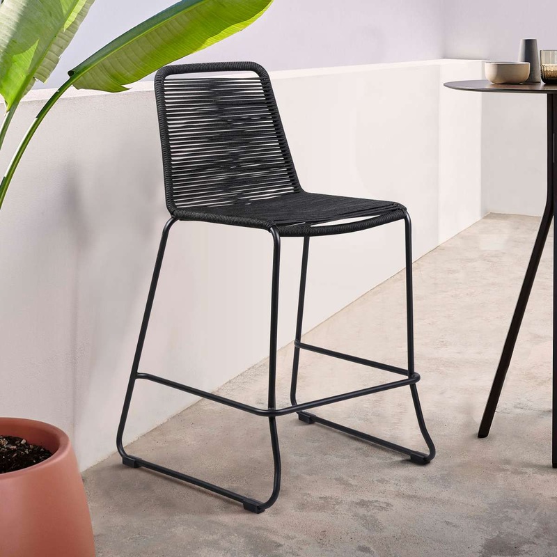 Shasta 26" Outdoor Metal and Black Rope Stackable Counter Stool By Armen Living
