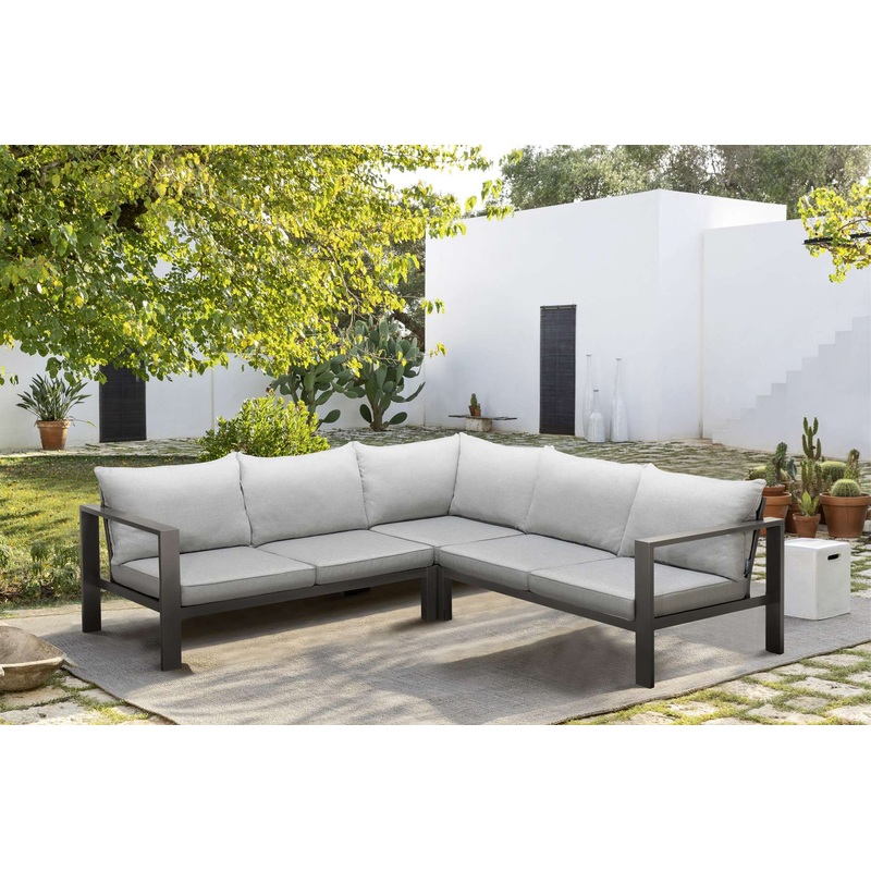 Solana Outdoor Sectional in Cosmos Finish with Grey Cushions By Armen Living