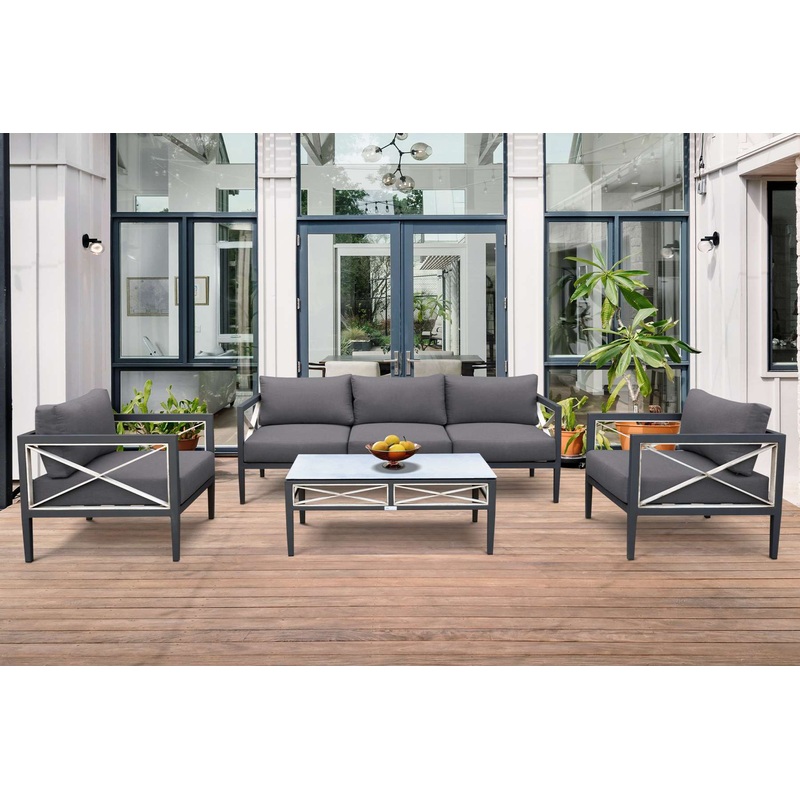 Sonoma Outdoor 4 piece Set in Dark Grey Finish and Charcoal Cushions By Armen Living