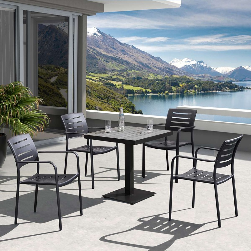 Zander Outdoor Patio Dining Table in Grey Finished Cast Aluminum with Wood Top By Armen Living