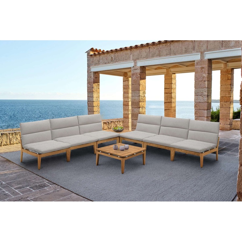 Arno Outdoor 8 Piece Teak Wood Seating Set in Beige Olefin By Armen Living