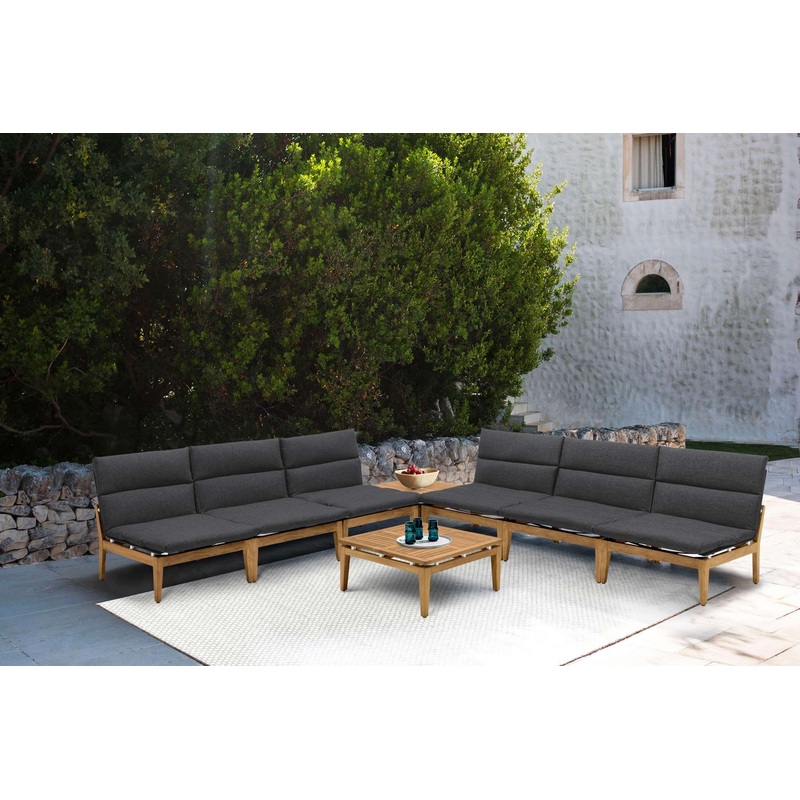 Arno Outdoor 8 Piece Teak Wood Seating Set in Charcoal Olefin By Armen Living