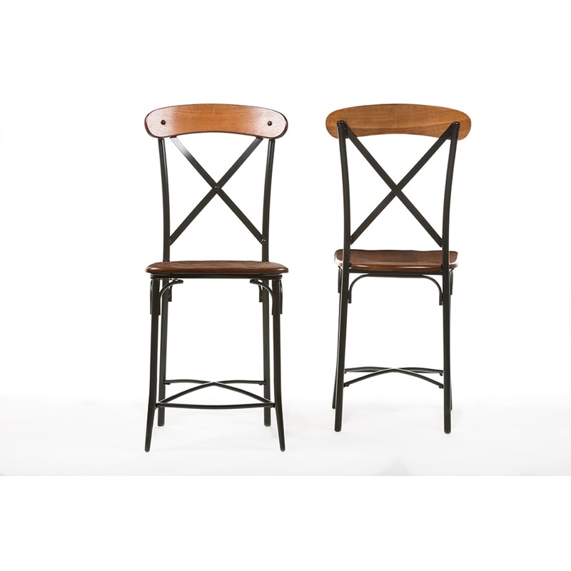 Baxton Studio Broxburn Light Brown Wood & Metal Bar Stool (Set of 2)