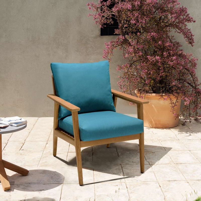 Eve Outdoor Teak Wood Lounge Chair with Teal Olefin By Armen Living