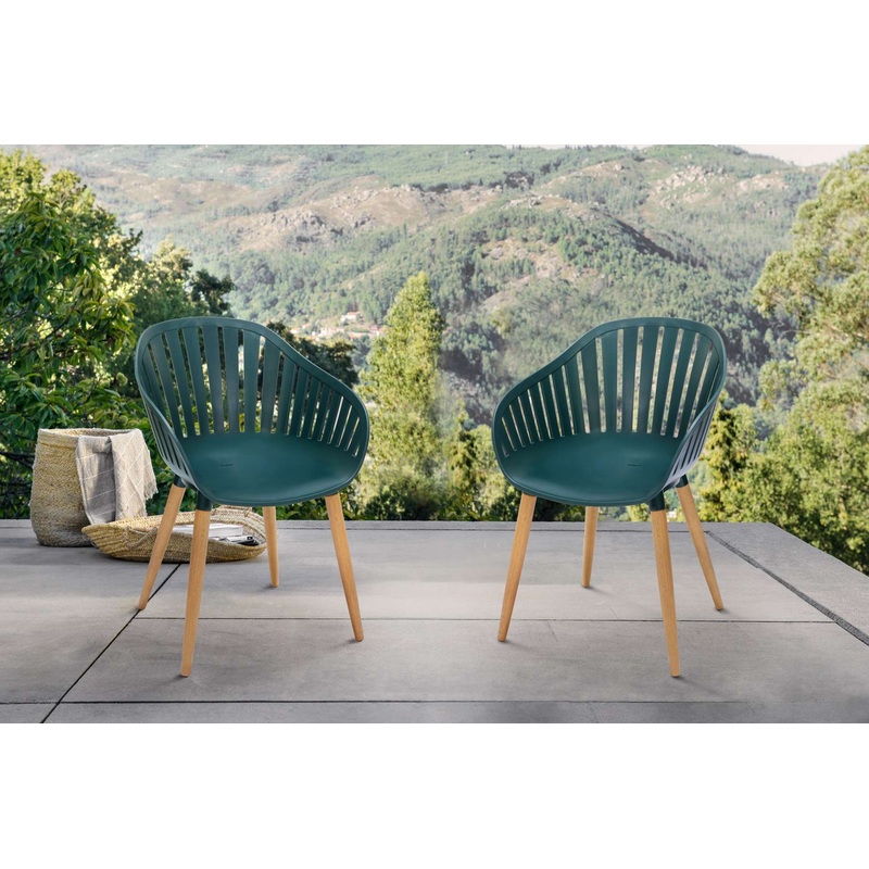 Nassau Outdoor Green Dining Chair with Eucalyptus Wood Legs - Set of 2 By Armen Living