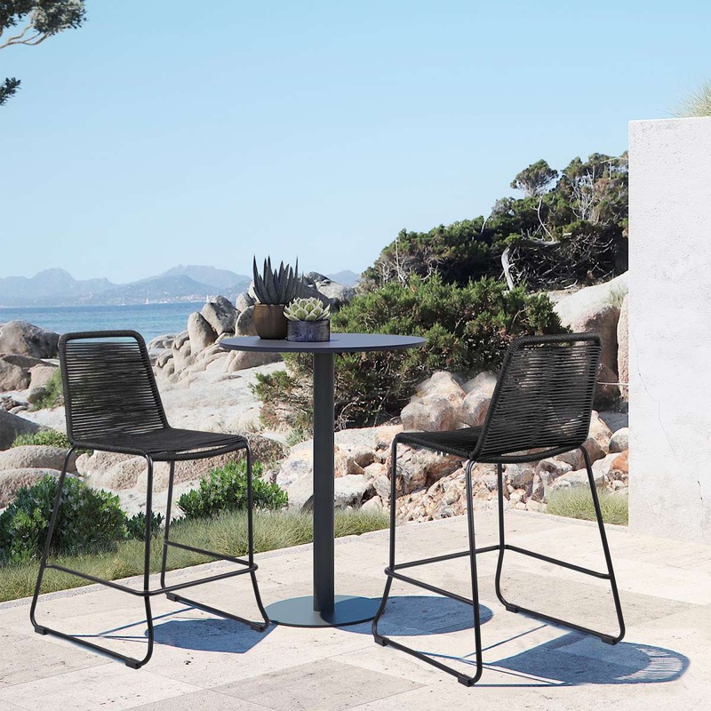 Shasta 26" Outdoor Metal and Black Rope Stackable Counter Stool - Set of 2 By Armen Living
