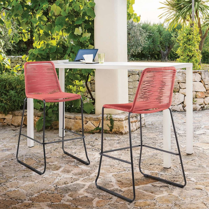 Shasta 26" Outdoor Metal and Brick Red Rope Stackable Counter Stool - Set of 2 By Armen Living