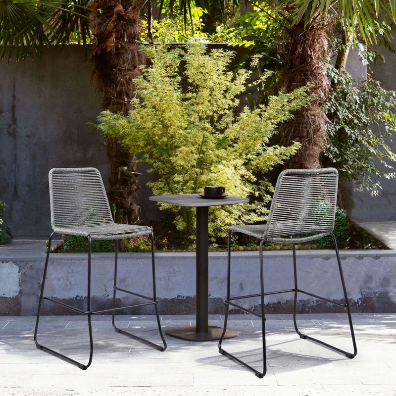 Shasta 26" Outdoor Metal and Grey Rope Stackable Counter Stool - Set of 2 By Armen Living