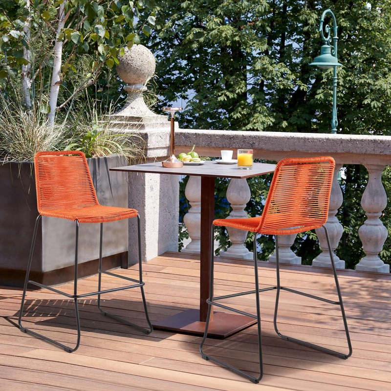 Shasta 26" Outdoor Metal and Tangerine Rope Stackable Counter Stool - Set of 2 By Armen Living