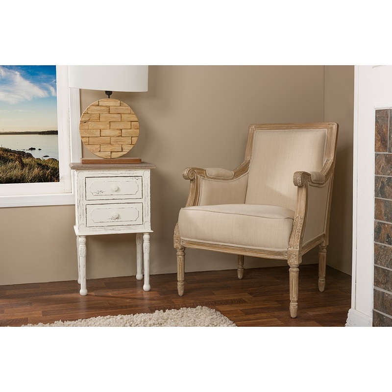 Baxton Studio Chavanon Wood & Light Beige Linen Traditional French Accent Chair