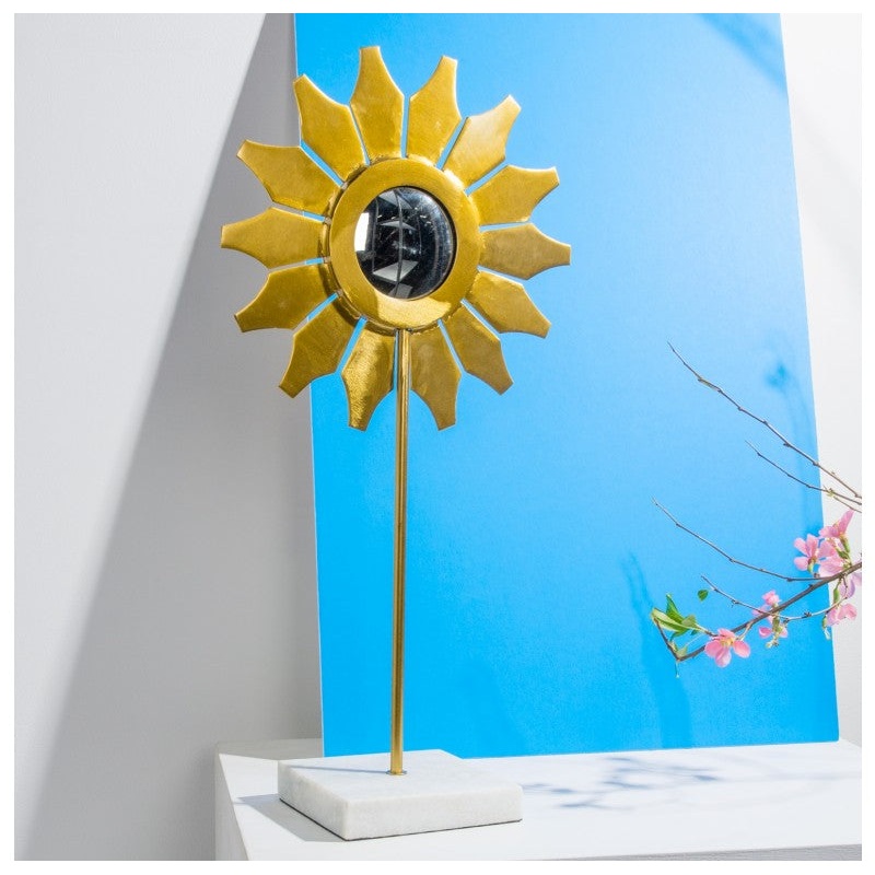 Flower Mirror Sculpture, 'Sunflower', 24"H by Gold Leaf Design Group